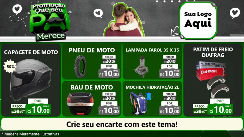 Modelo de TV para TV Horizontal com o tema Promoção Que seu Pai Merece para Moto peças