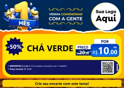 Modelo de Cartaz para Cartaz A4 Horizontal com o tema Um Mês de Aniversário para Produtos Naturais
