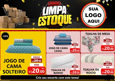 Modelo de Encarte para Encarte A4 Horizontal com o tema Operação Limpa Estoque para Cama, Mesa e Banho