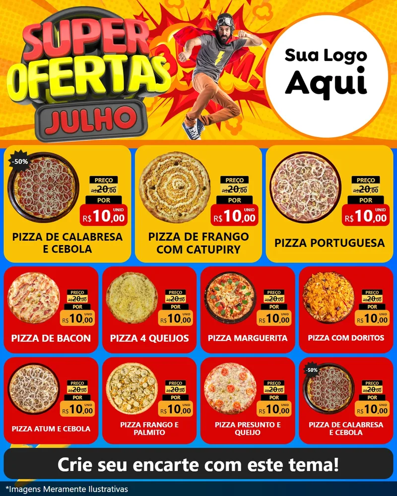 Modelo de Rede Social para Feed Instagram com o tema Super Ofertas Julho para Pizzaria