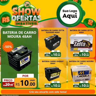 Modelo de Rede Social para Feed Facebook com o tema Show de Ofertas Imbatíveis para Baterias Elétricas