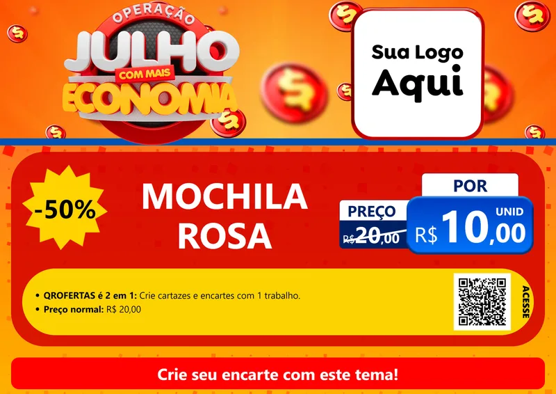 Modelo de Cartaz para Cartaz A4 Horizontal com o tema Operação Julho Com Mais Economia para Papelaria