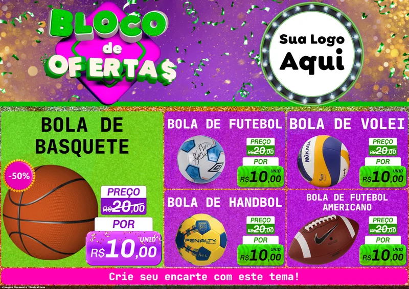 Modelo de Encarte para Encarte A4 Horizontal com o tema Bloco de Ofertas para Artigos Esportivos