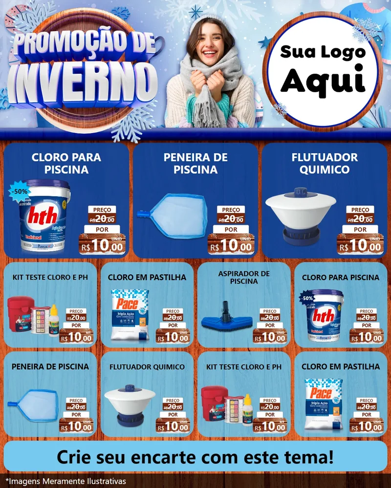Modelo de Rede Social para Feed Instagram com o tema Promoção de Inverno para Produtos para Piscina