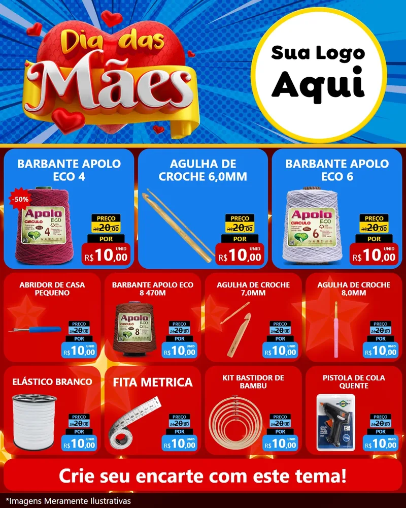 Modelo de Rede Social para Feed Instagram com o tema Dia das Mães para Armarinho e Aviamentos