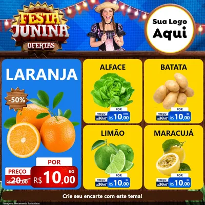 Modelo de Rede Social para Feed Facebook com o tema Festa Junina Ofertas para Hortifrúti