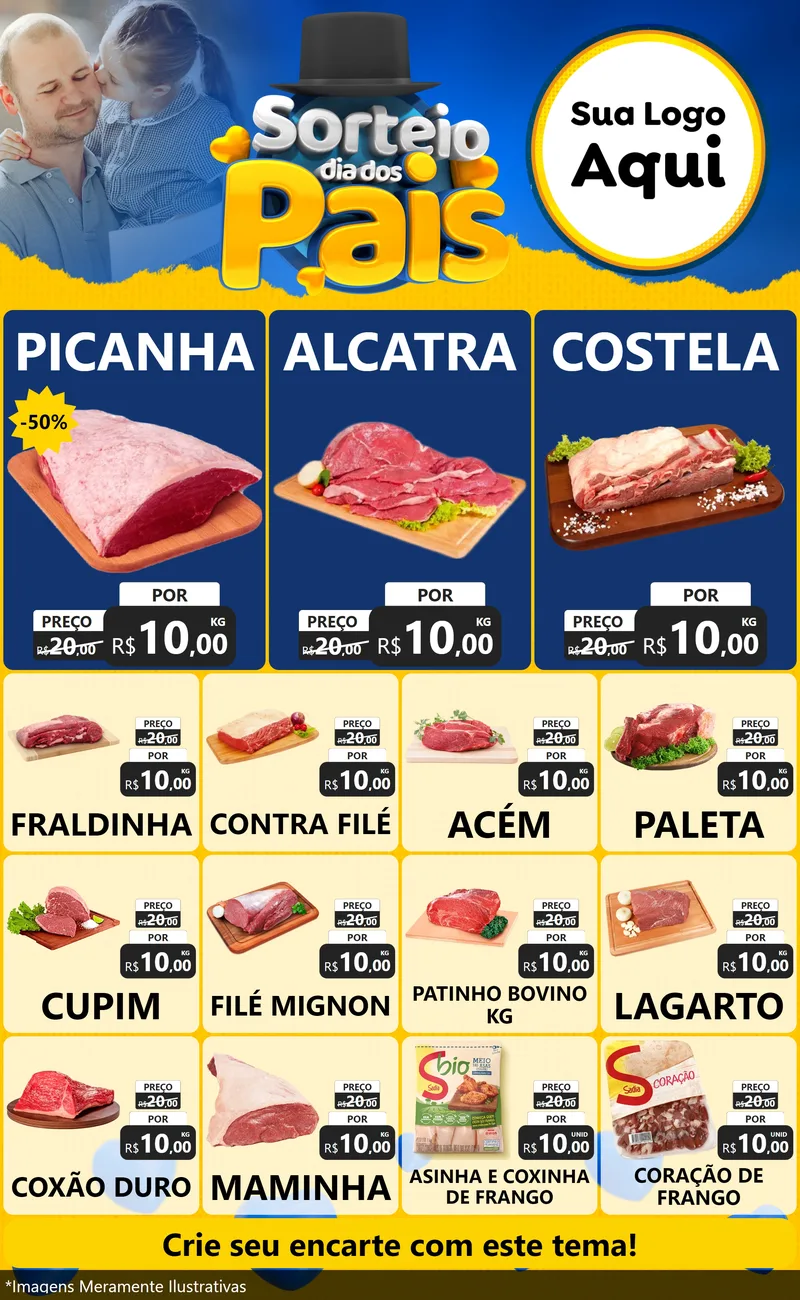 Modelo de Encarte para Encarte Grande com o tema Sorteio Dia Dos Pais para Açougue