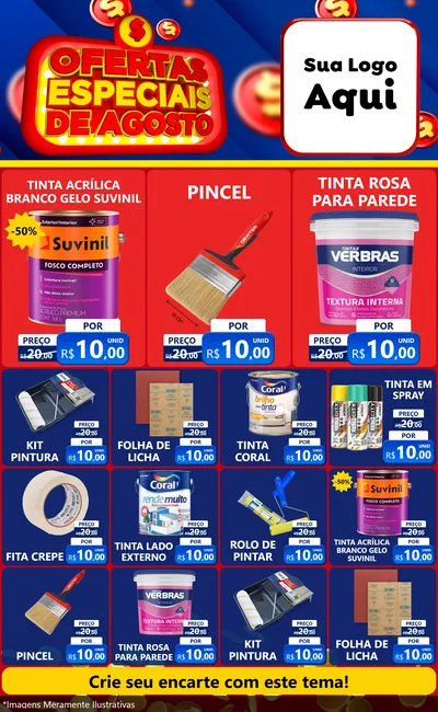Modelo de Encarte para Encarte Grande com o tema Ofertas Especiais de Agosto para Tintas e Ferramentas