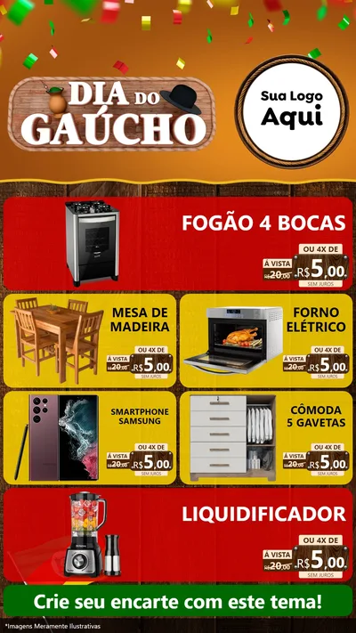 Modelo de TV para TV Vertical com o tema Dia do Gaúcho para Móveis e Eletro