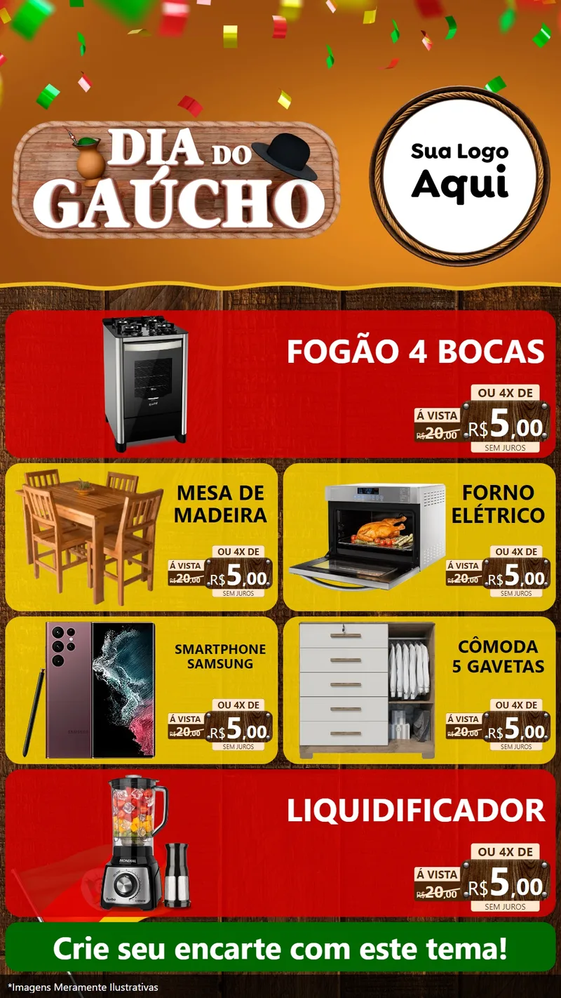 Modelo de TV para TV Vertical com o tema Dia do Gaúcho para Móveis e Eletro