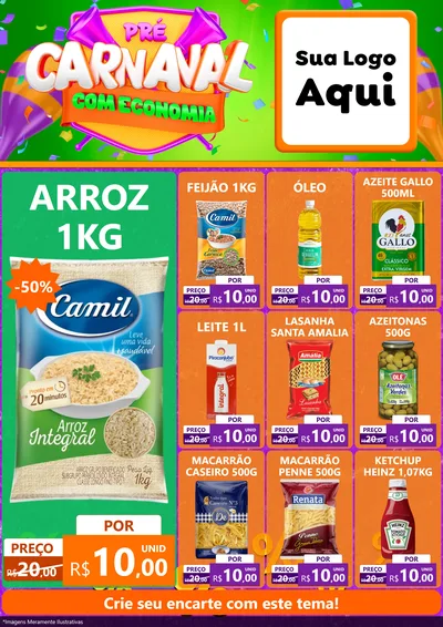 Modelo de Encarte para Encarte A4 Vertical com o tema Pré-Carnaval Com Economia para Supermercado