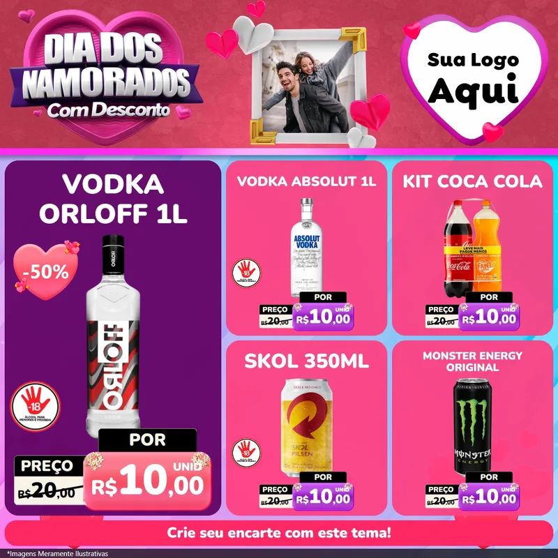 Modelo de Rede Social para Feed Facebook com o tema Dia Dos Namorados Com Desconto para Distribuidora de bebidas