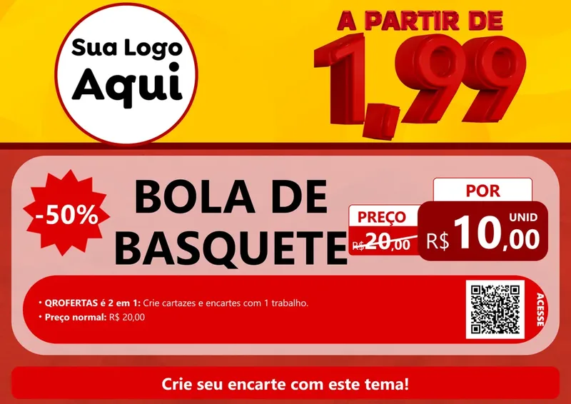 Modelo de Cartaz para Cartaz A4 Horizontal com o tema A Partir de Um e Noventa e Nove - 1,99 para Artigos Esportivos