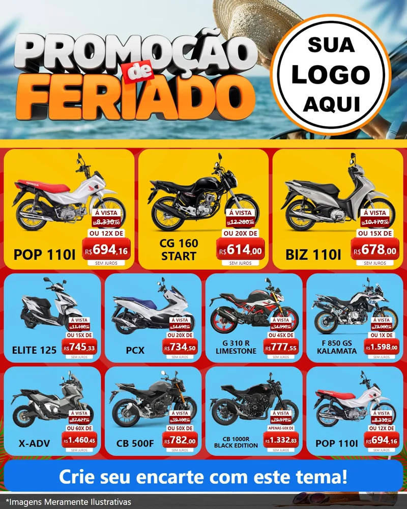 Modelo de Rede Social para Feed Instagram com o tema Promoção de Feriado para Concessionaria de Motos