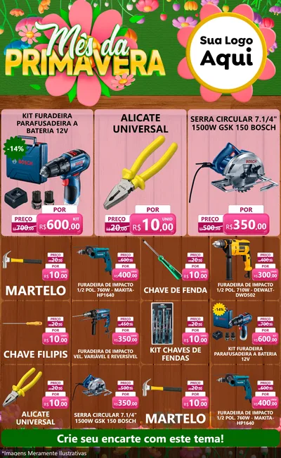 Modelo de Encarte para Encarte Grande com o tema Mês da Primavera para Maquinas e Ferramentas