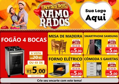 Modelo de Encarte para Encarte A4 Horizontal com o tema Arraiá dos Namorados para Móveis e Eletro