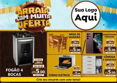 Modelo de Encarte para Encarte A4 Horizontal com o tema Ofertas de São João - Junina para Móveis e Eletro