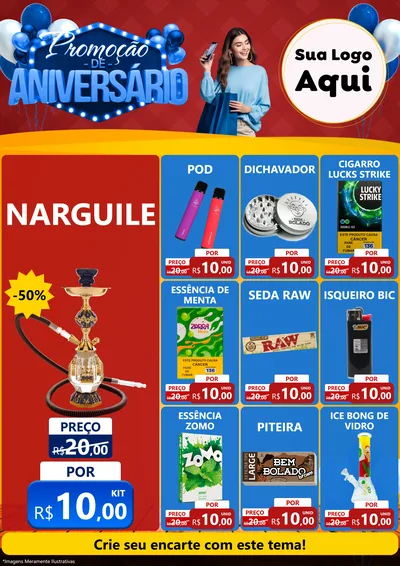 Modelo de Encarte para Encarte A4 Vertical com o tema Promoção de Aniversário para Tabacaria