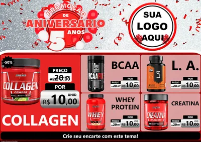 Modelo de Encarte para Encarte A4 Horizontal com o tema Promoção de Aniversário - 5 Anos para Suplementos alimentares