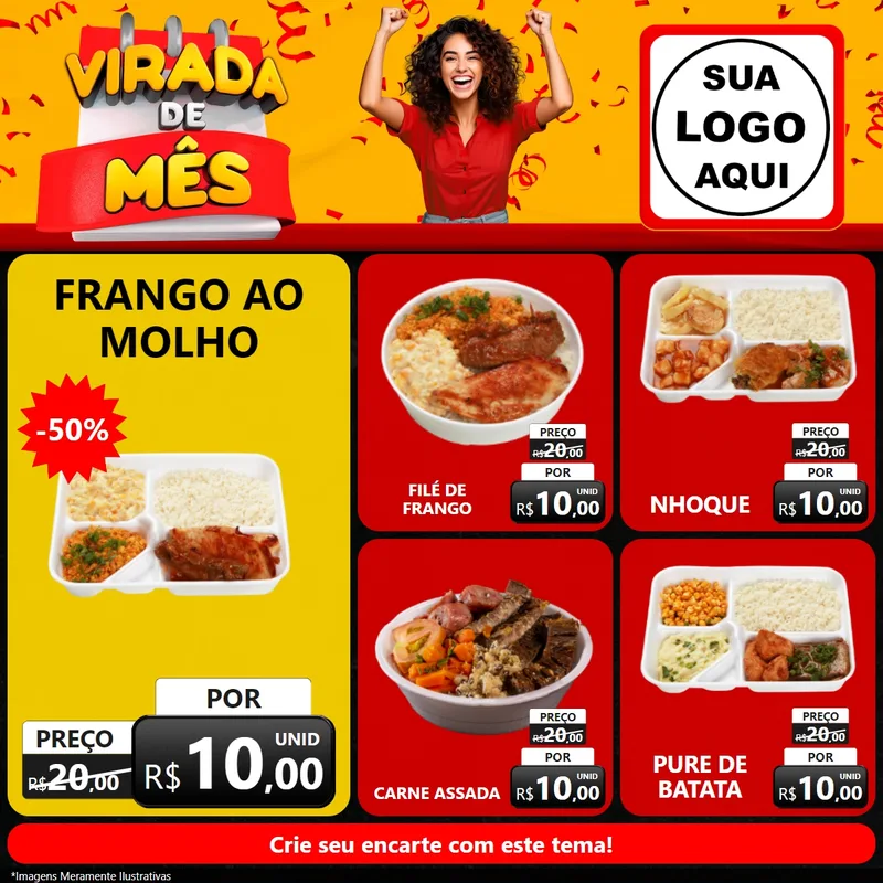 Modelo de Rede Social para Feed Facebook com o tema Virada de Mês para Restaurante