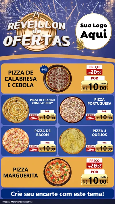 Modelo de TV para TV Vertical com o tema Réveillon de Ofertas para Pizzaria