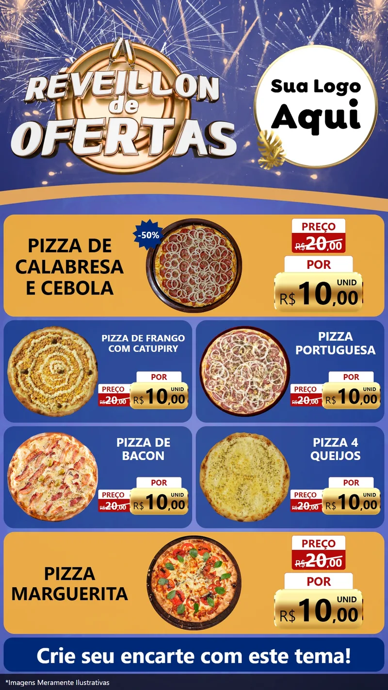 Modelo de TV para TV Vertical com o tema Réveillon de Ofertas para Pizzaria