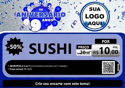 Modelo de Cartaz para Cartaz A4 Horizontal com o tema Promoção de Aniversário - 9 Anos para Comida japonesa