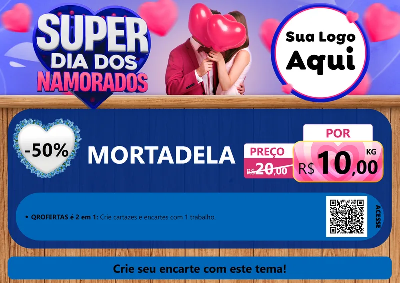 Modelo de Cartaz para Cartaz A4 Horizontal com o tema Super Dia dos Namorados para Frios e Laticínios