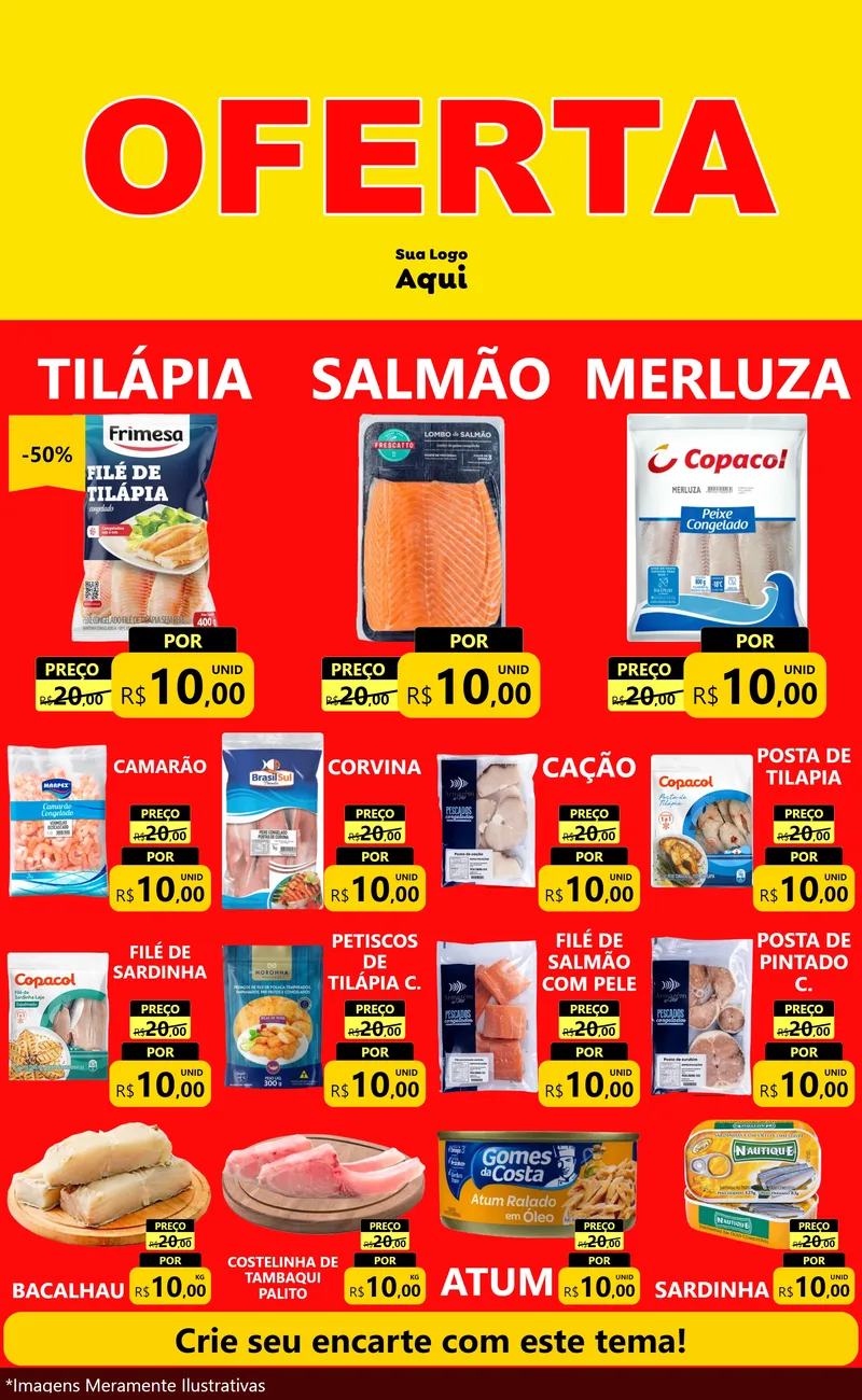 Modelo de Encarte para Encarte Grande com o tema OFERTA - Vermelho Cartaz para Peixaria