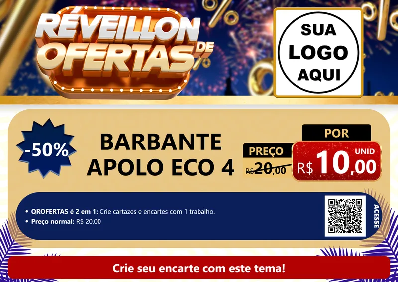 Modelo de Cartaz para Cartaz A4 Horizontal com o tema Réveillon de Ofertas para Armarinho e Aviamentos