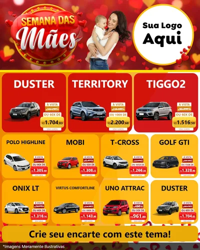 Modelo de Rede Social para Feed Instagram com o tema Semana das Mães para Concessionaria de Carros