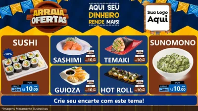 Modelo de TV para TV Horizontal com o tema Arraiá de Ofertas - Junina para Comida japonesa