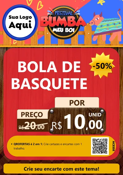 Modelo de Cartaz para Cartaz A4 Vertical com o tema Festival Bumba Meu Boi para Artigos Esportivos