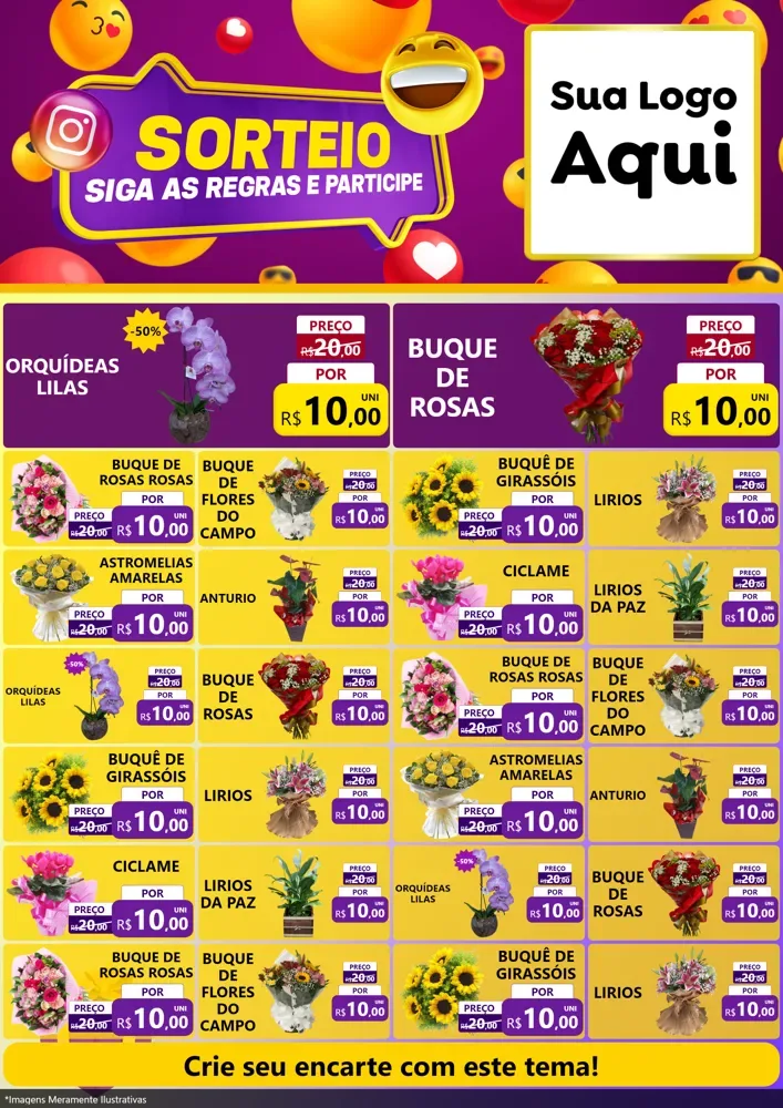 Modelo de Encarte para Encarte A4 Vertical com o tema Sorteio para Floricultura e jardim