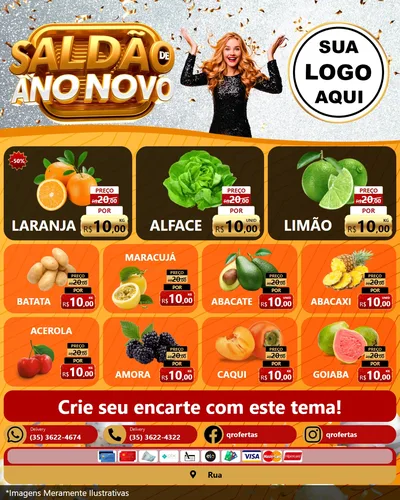 Modelo de Rede Social para Feed Instagram com o tema Saldão de Ano Novo para Hortifrúti