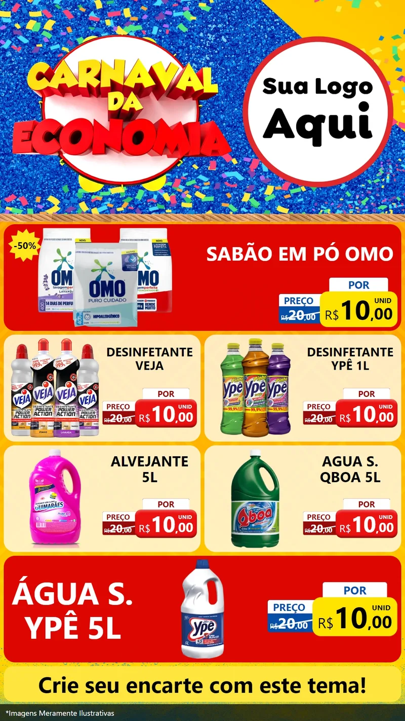 Modelo de TV para TV Vertical com o tema Carnaval da Economia para Produtos de Limpeza