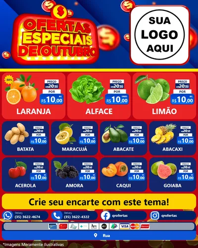 Modelo de Rede Social para Feed Instagram com o tema Ofertas Especiais de Outubro para Hortifrúti
