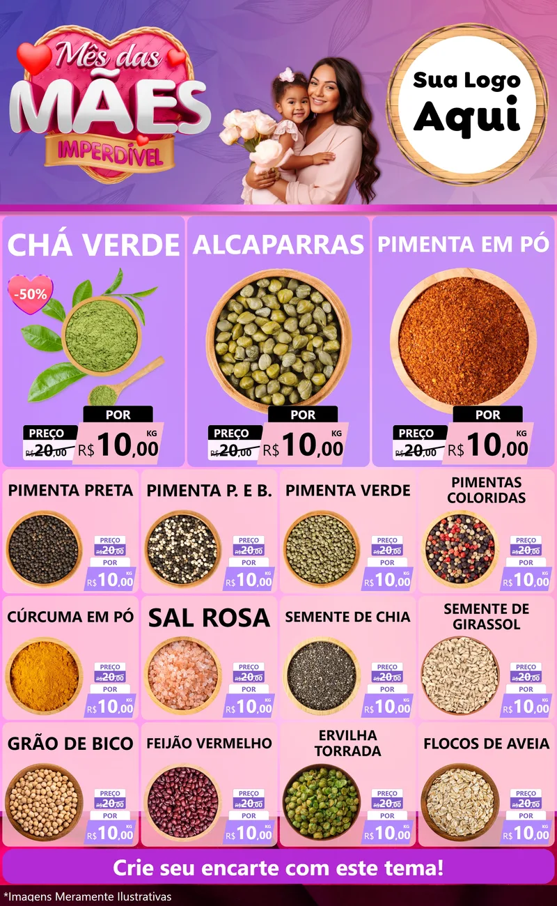 Modelo de Encarte para Encarte Grande com o tema Mês das Mães Imperdível para Produtos Naturais