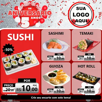 Modelo de Rede Social para Feed Facebook com o tema Promoção de Aniversário - 5 Anos para Comida japonesa
