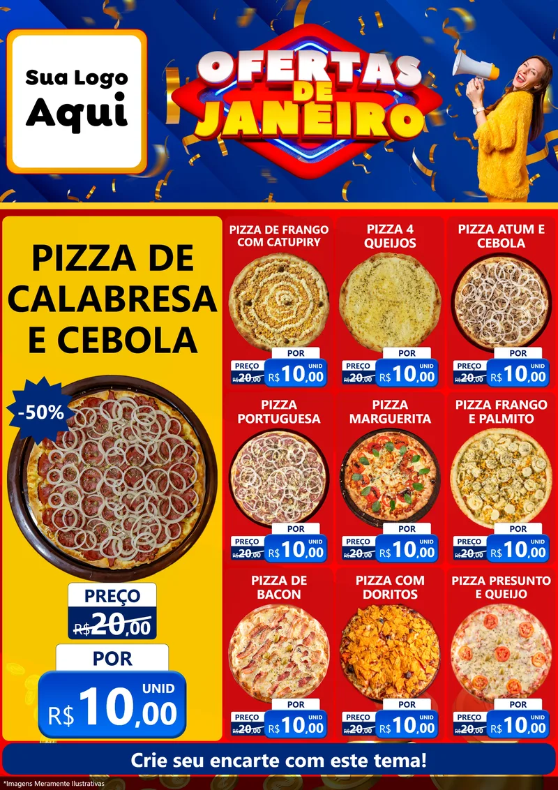 Modelo de Encarte para Encarte A4 Vertical com o tema Ofertas de Janeiro para Pizzaria