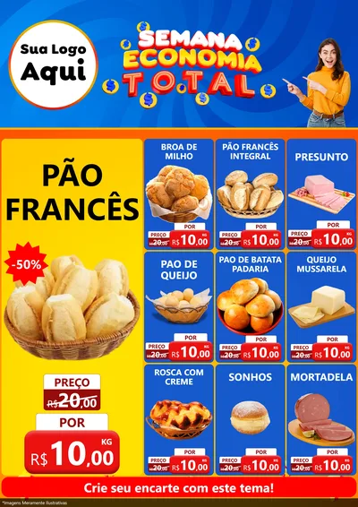 Modelo de Encarte para Encarte A4 Vertical com o tema Semana Economia Total para Padaria