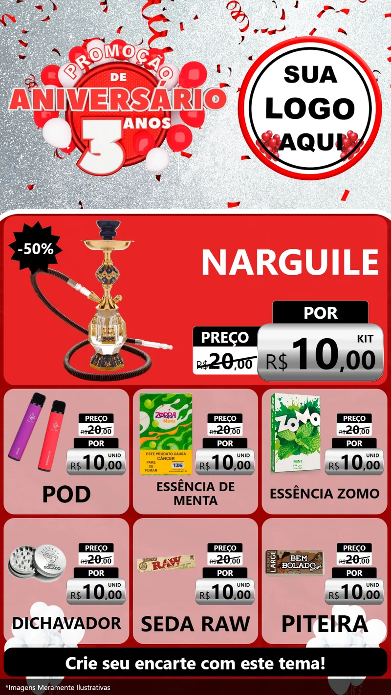 Modelo de Rede Social para Stories com o tema Promoção de Aniversário - 3 Anos para Tabacaria