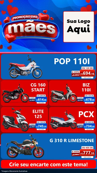 Modelo de TV para TV Vertical com o tema Promoção das Mães para Concessionaria de Motos