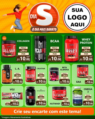 Modelo de Rede Social para Feed Instagram com o tema Dia S - O Dia Mais Barato para Suplementos alimentares