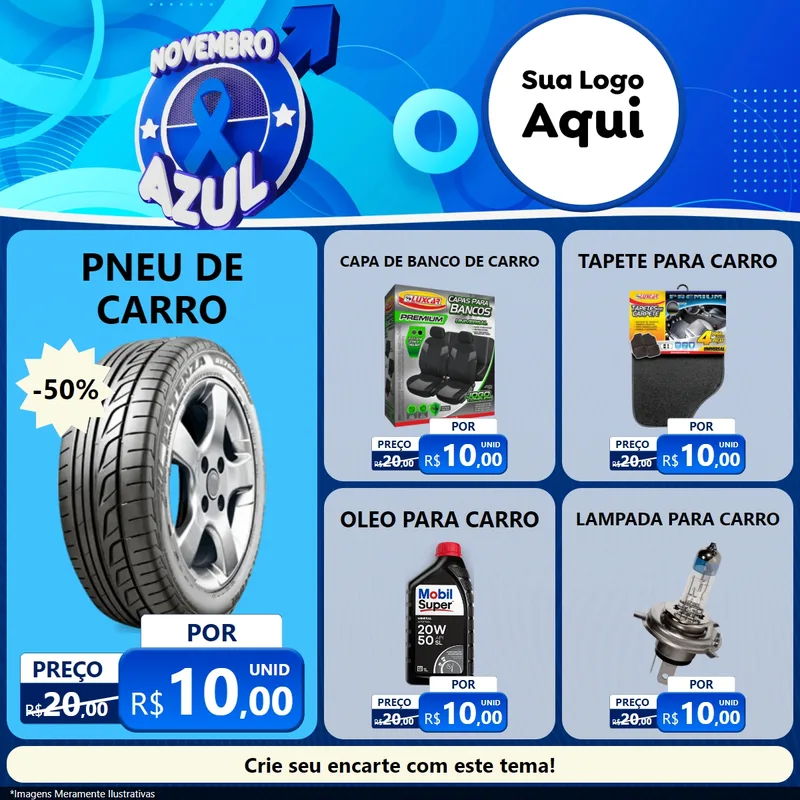 Modelo de Rede Social para Feed Facebook com o tema Novembro Azul para Auto peças