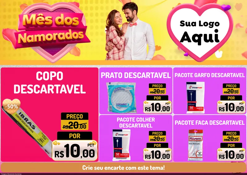 Modelo de Encarte para Encarte A4 Horizontal com o tema Mês dos Namorados para Embalagens