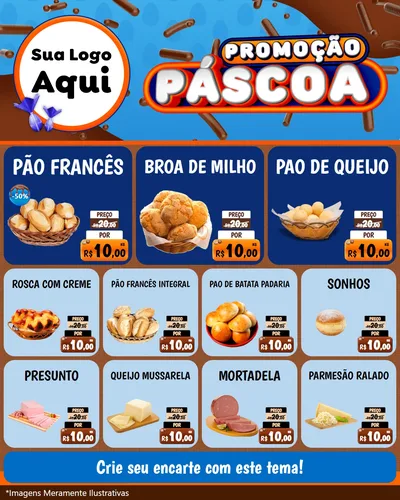 Modelo de Rede Social para Feed Instagram com o tema Promoção Páscoa para Padaria
