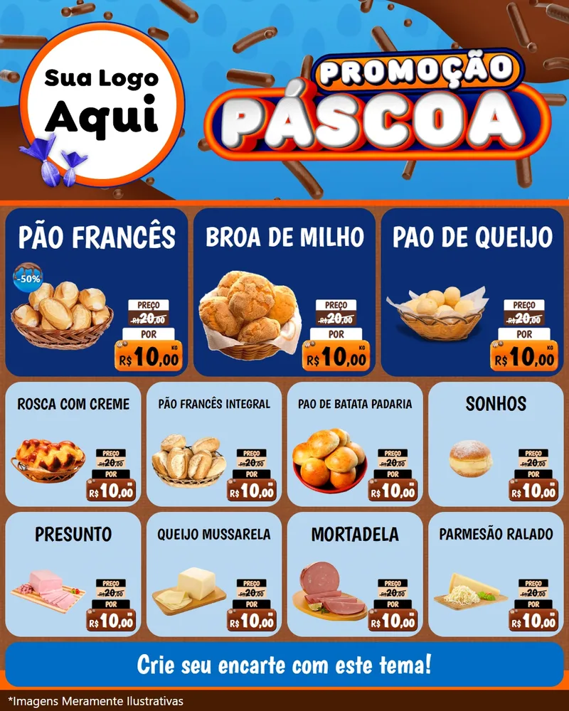 Modelo de Rede Social para Feed Instagram com o tema Promoção Páscoa para Padaria