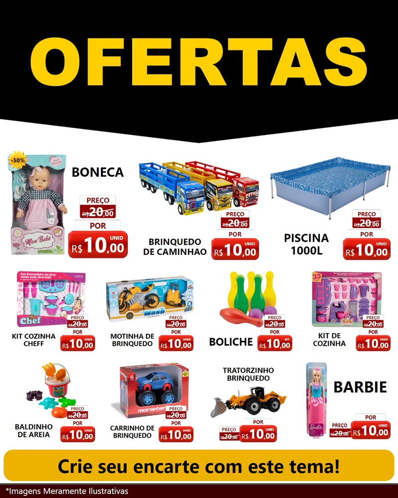 Modelo de Rede Social para Feed Instagram com o tema Ofertas Preto e Vermelho Cartaz para Brinquedos
