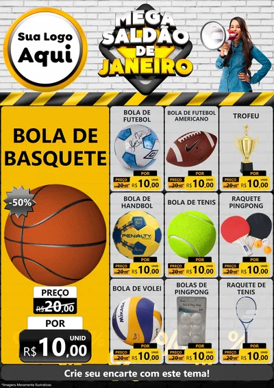 Modelo de Encarte para Encarte A4 Vertical com o tema Mega Saldão de Janeiro para Artigos Esportivos